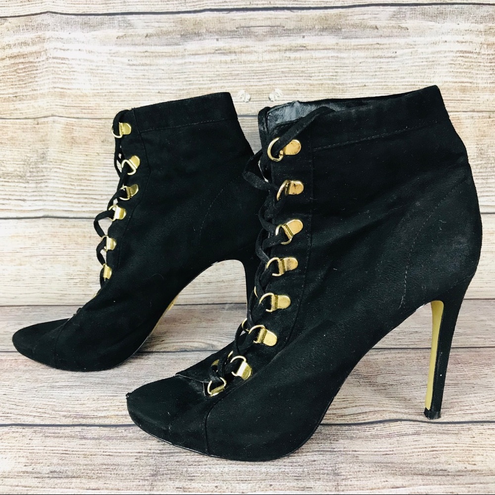 bebe Genuine Soft Leather Open Toe Booties